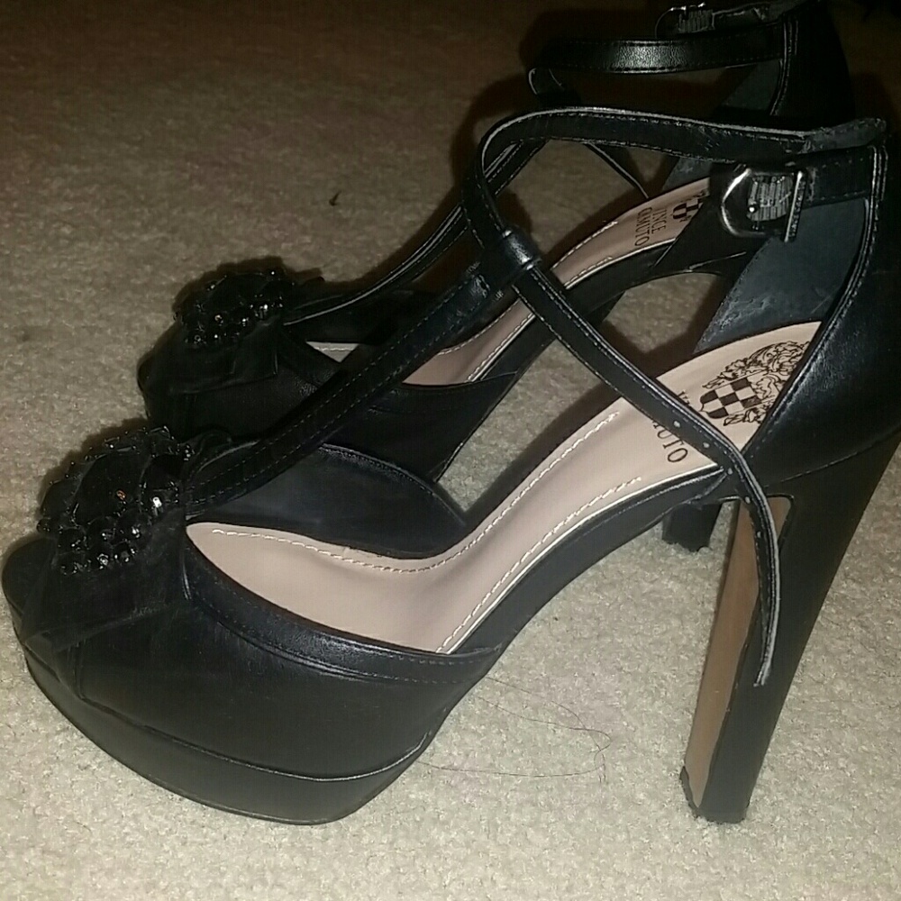 Vince Camuto T-strap leather platform  stilettos